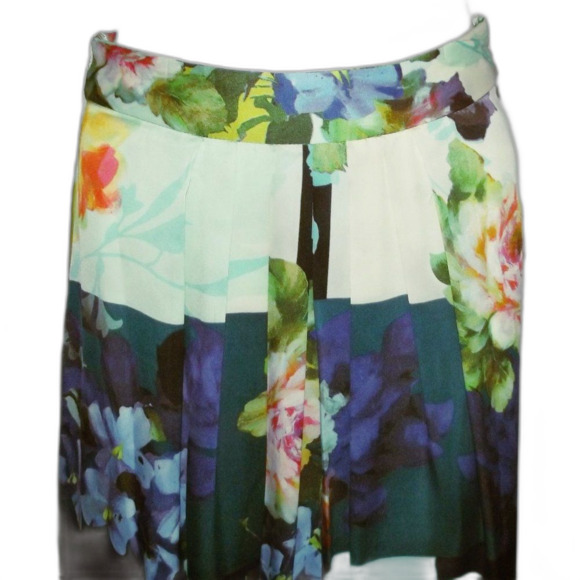 RANNA GILL Maxi Skirt, S, Color Block Floral, Pleated, Side Zipper, Multicolor - Picture 2 of 15